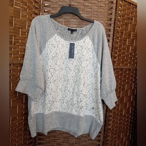 Adrienne Vittadini Plus Size Lace Overlay Sweater